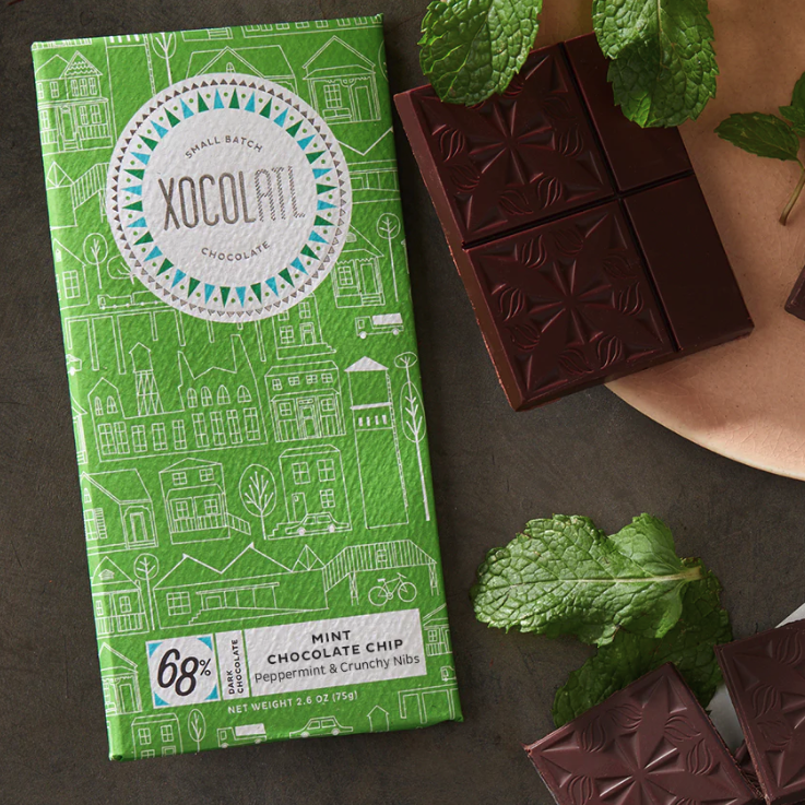 Picture of Xocolatl mint chocolate chip chocolate bar